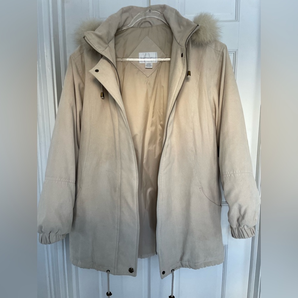 Worthington cream Puffer Jacket with Fur Hood - Picture 5 of 11